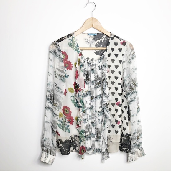 LEIFNOTES by Anthropologie Queen of spades sheer mixed media button down blouse - Picture 11 of 11